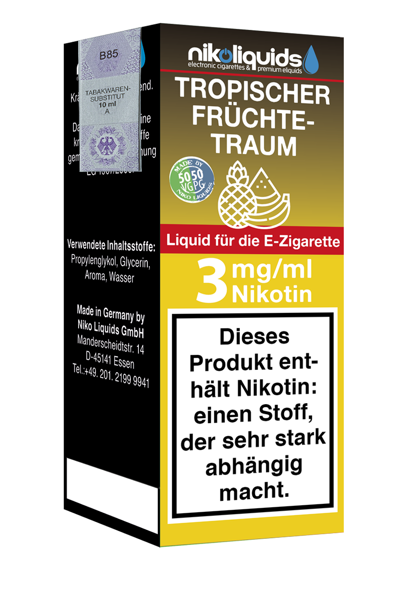 Niko Liquids E-Liquid Tropischer Früchtetraum 3 mg Nikotin 50 PG / 50 VG 10 ml (orange)