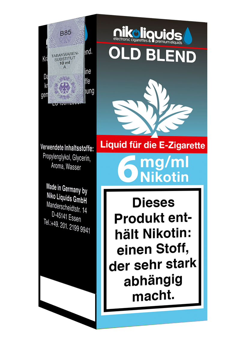 Niko Liquids E-Liquid Old Blend 6 mg Nikotin 10 ml (hellblau)
