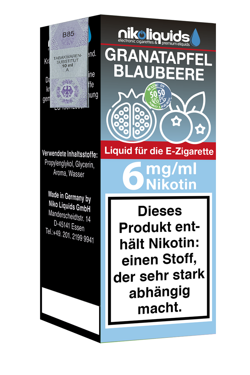 Niko Liquids E-Liquid Granatapfel Blaubeere 6 mg Nikotin 50 PG / 50 VG 10 ml (hellblau)