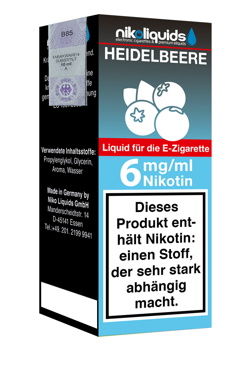 Niko Liquids E-Liquid Heidelbeere 6 mg Nikotin 10 ml (hellblau)