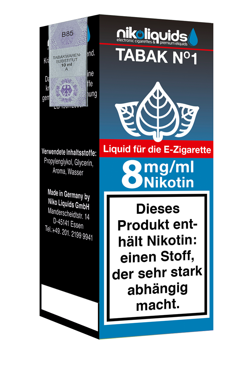 Niko Liquids E-Liquid Tabak No.1 8 mg Nikotin 10 ml (blau)