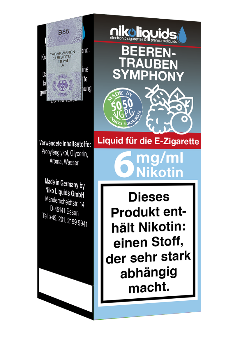 Niko Liquids E-Liquid Beeren Trauben Symphony 6 mg Nikotin 50 PG / 50 VG 10 ml (hellblau)