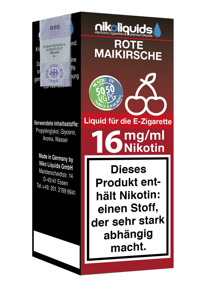 Niko Liquids E-Liquid Rote Maikirsche 16 mg Nikotin 50 PG / 50 VG 10 ml (rot)
