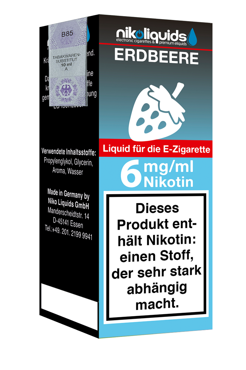Niko Liquids E-Liquid Erdbeere 6 mg Nikotin 10 ml (hellblau)