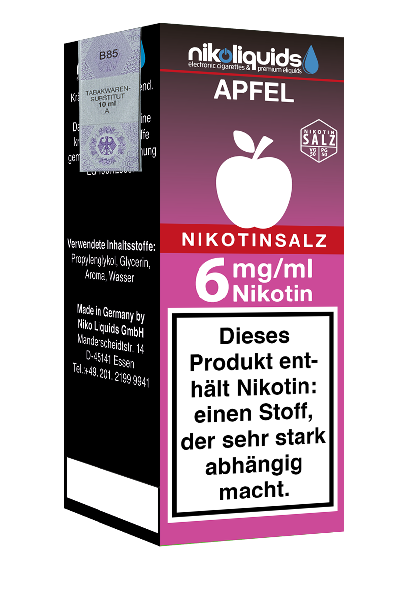 Niko Liquids Nikotinsalz Apfel 6 mg Nikotin 50 PG / 50 VG 10ml (pink)