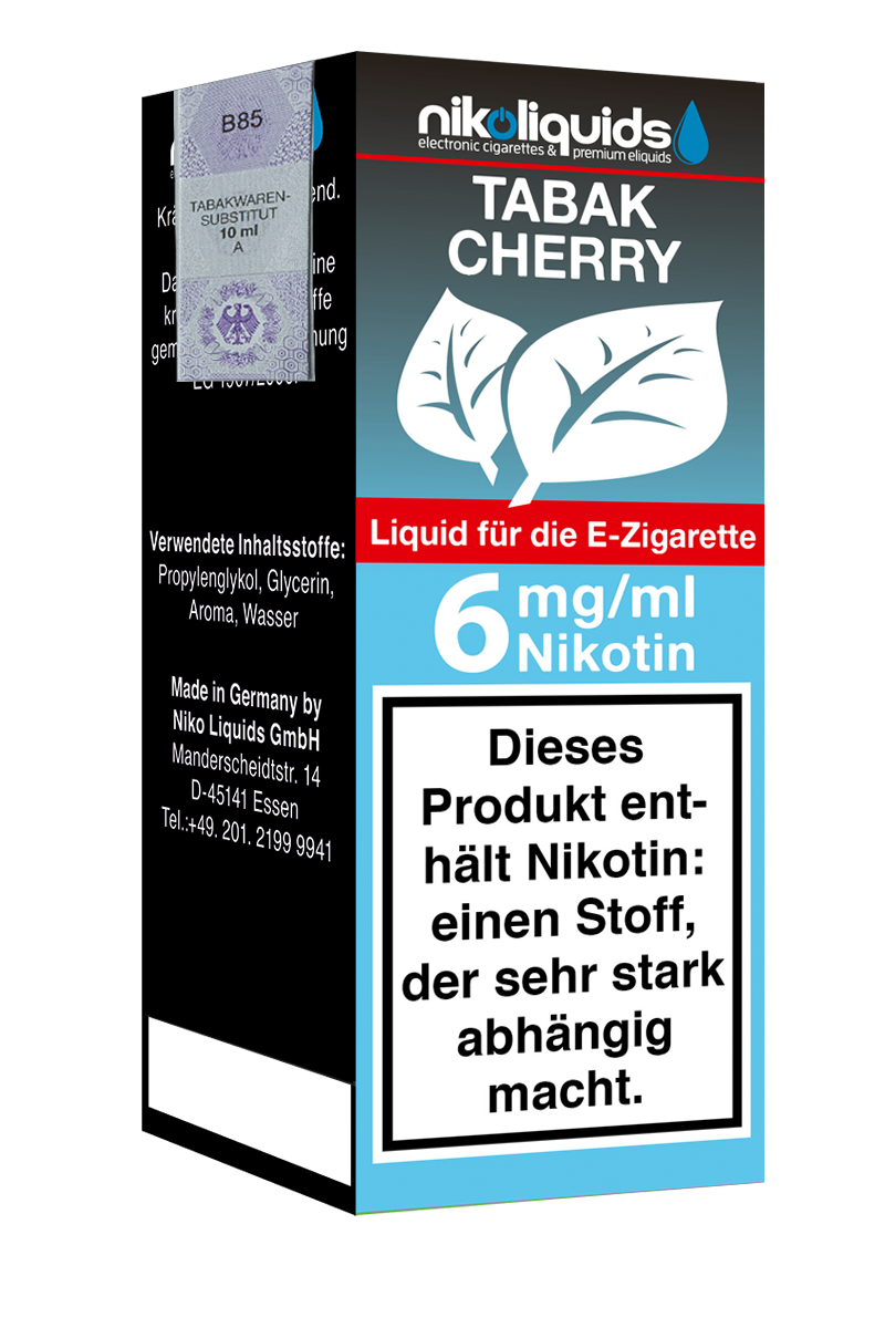 Niko Liquids E-Liquid Tabak Cherry 6 mg Nikotin 10 ml (hellblau)
