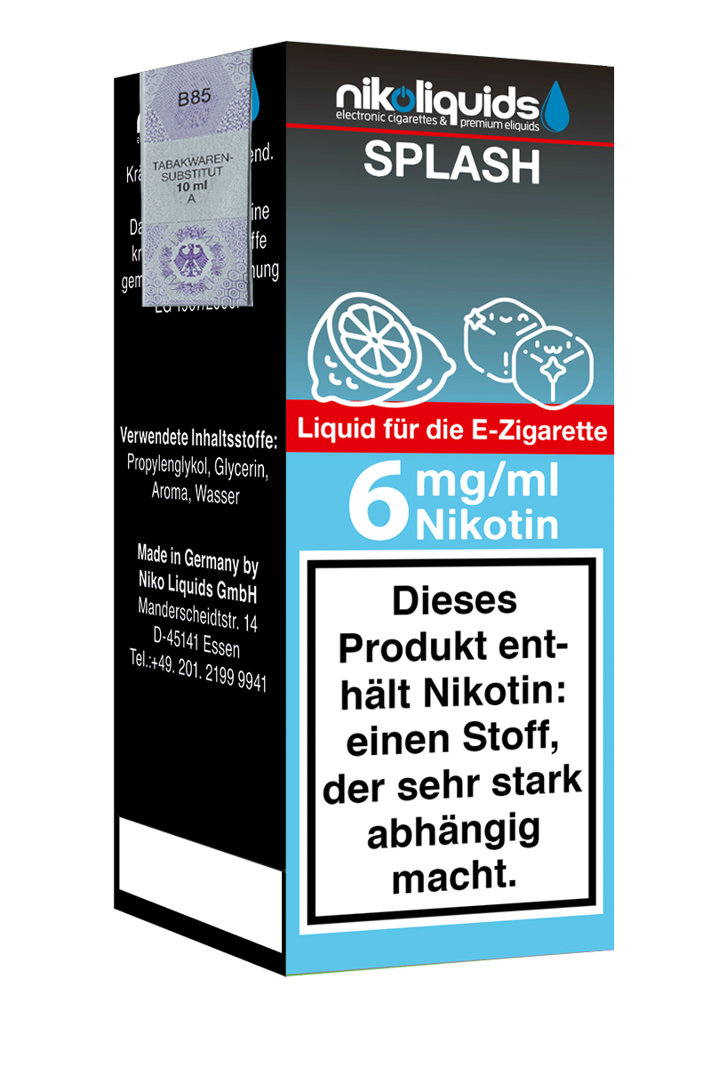 Niko Liquids E-Liquid Splash 6 mg Nikotin 10 ml (hellblau)