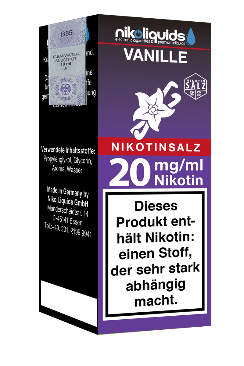 Niko Liquids E-Liquid Nikotinsalz Vanille 20 mg Nikotin 50 PG / 50 VG 10ml (marineblau)