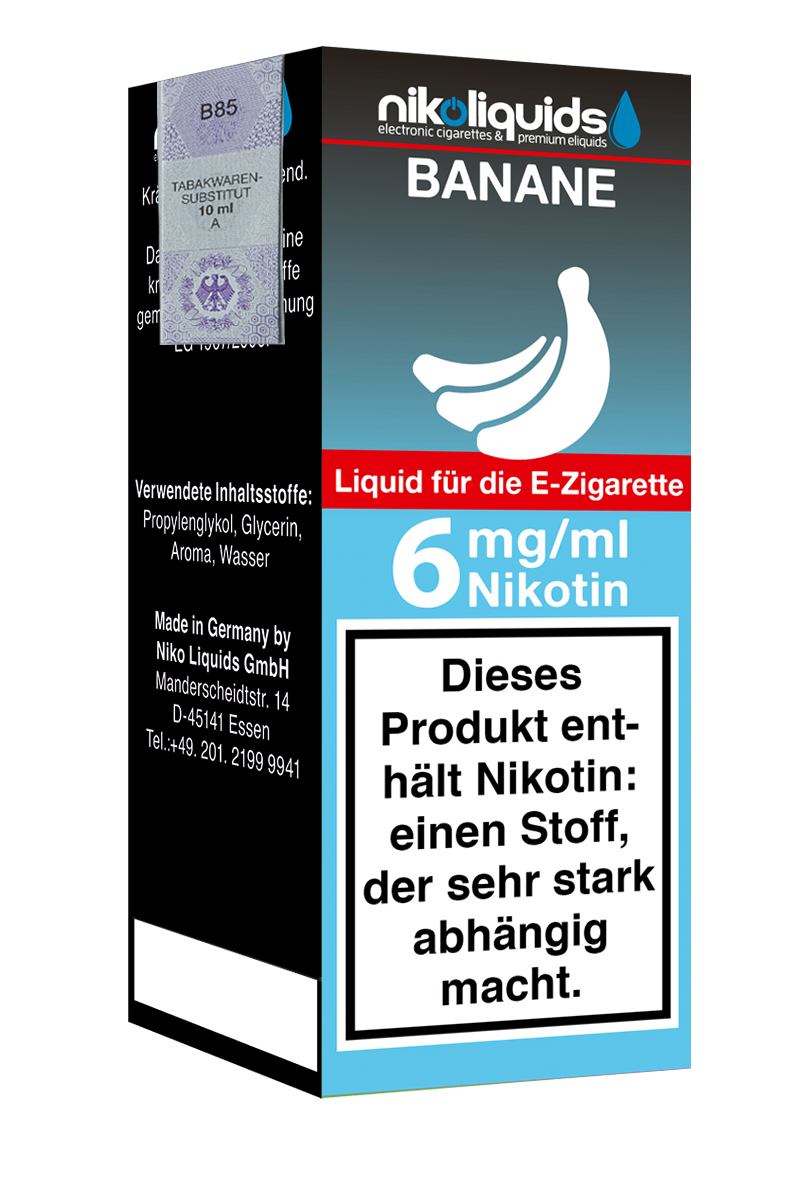 Niko Liquids E-Liquid Banane 6 mg Nikotin 10 ml (hellblau)