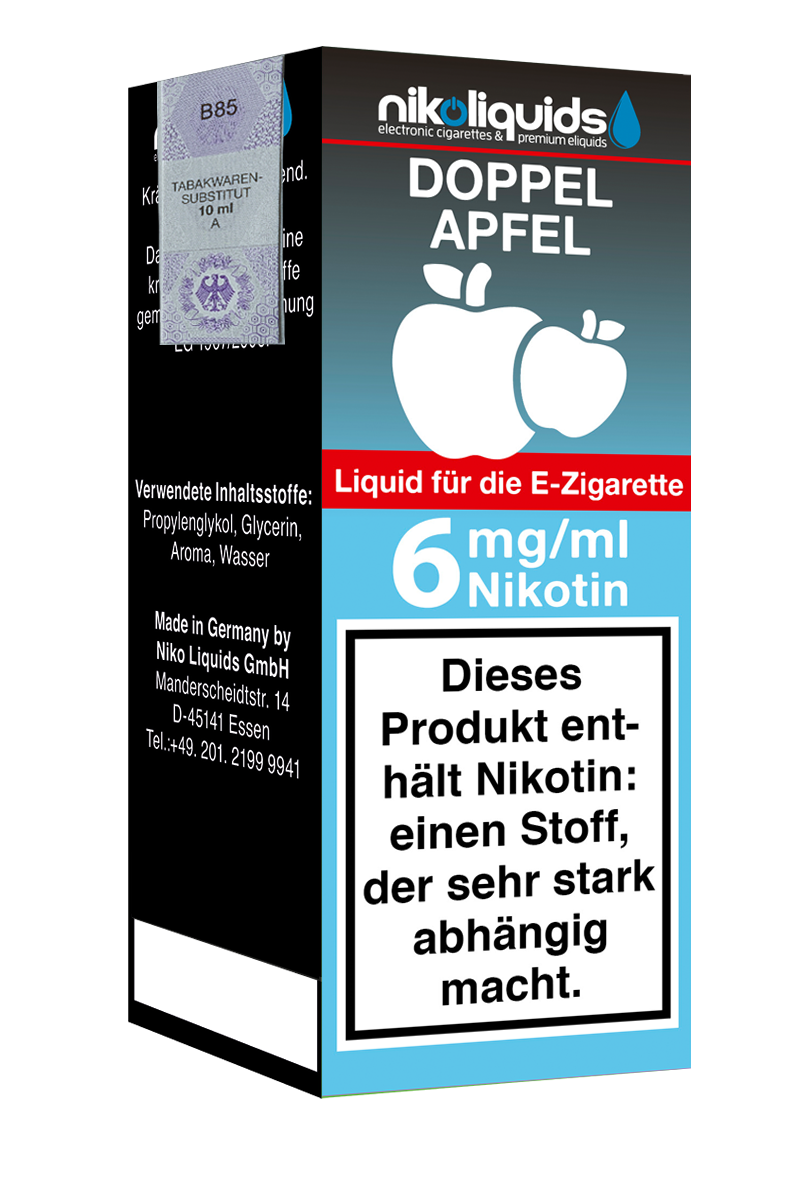 Niko Liquids E-Liquid Doppel Apfel 6 mg Nikotin 10 ml (hellblau)