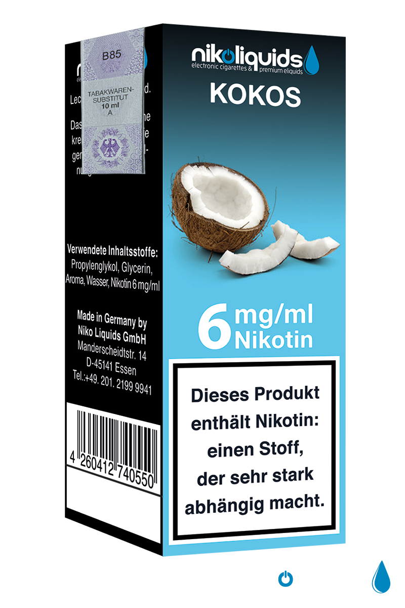 Niko Liquids E-Liquid Kokos 6 mg Nikotin 10 ml (hellblau)