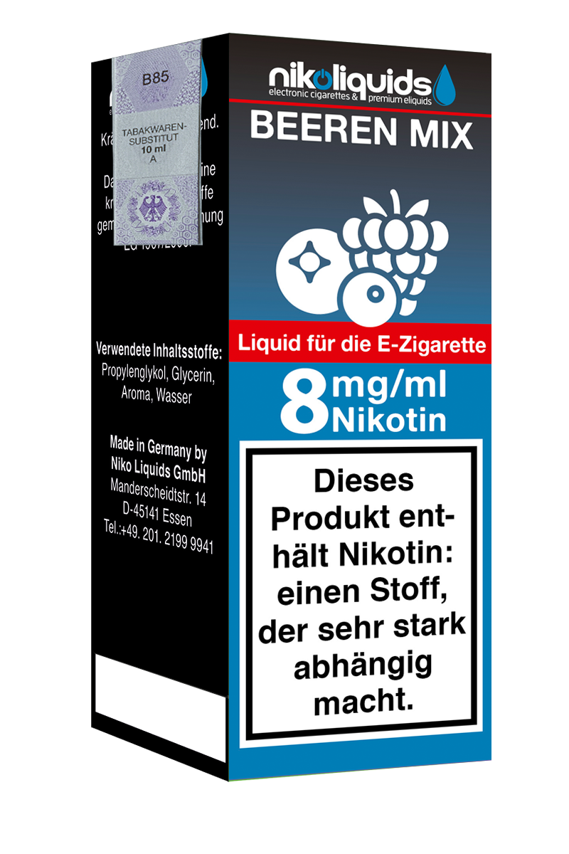 Niko Liquids E-Liquid Beeren Mix 8 mg Nikotin 10 ml (blau)