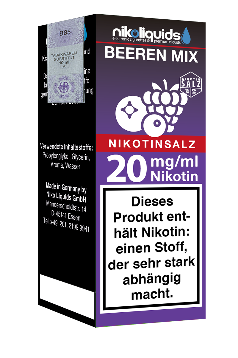 Niko Liquids E-Liquid Nikotinsalz Beeren Mix 20mg Nikotin 50 PG / 50 VG 10 ml (marineblau)