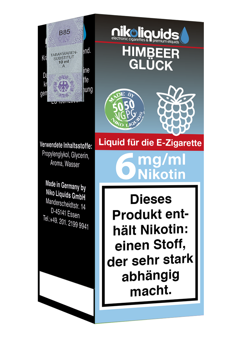 Niko Liquids E-Liquid Himbeerglück 6 mg Nikotin 50 PG / 50 VG 10 ml (hellblau)