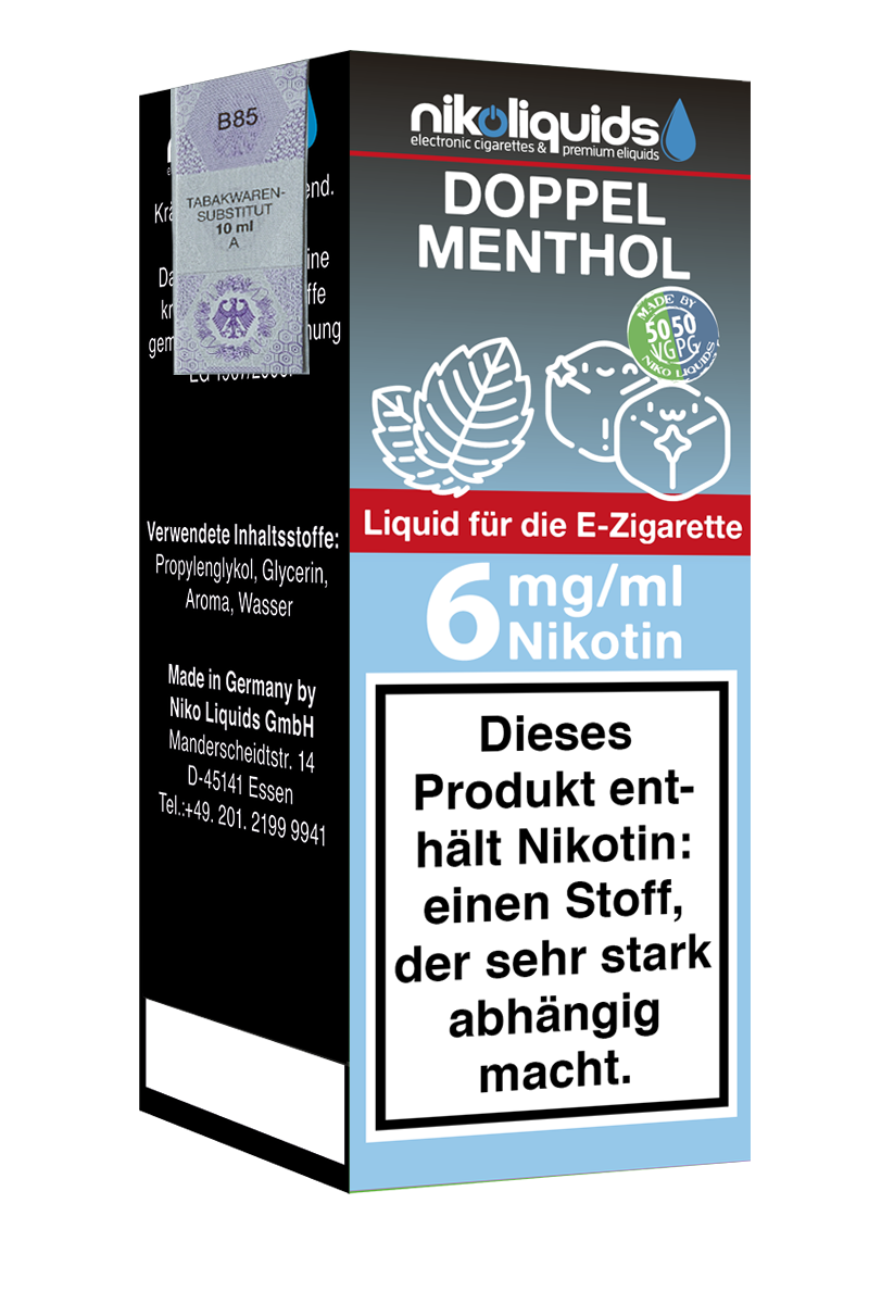 Niko Liquids E-Liquid Doppel Menthol 6 mg Nikotin 50 PG / 50 VG 10 ml (hellblau)