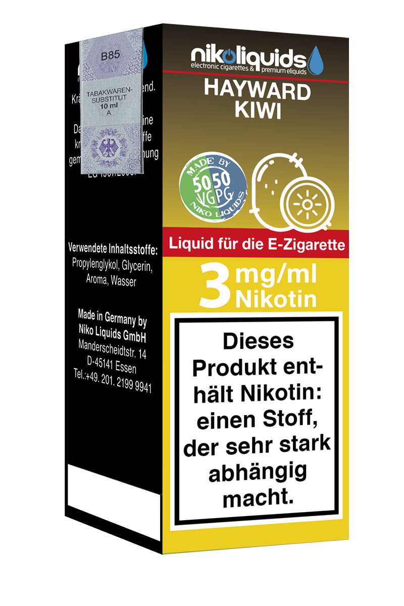 Niko Liquids E-Liquid Hayward Kiwi 3 mg Nikotin 50 PG / 50 VG 10 ml (orange)