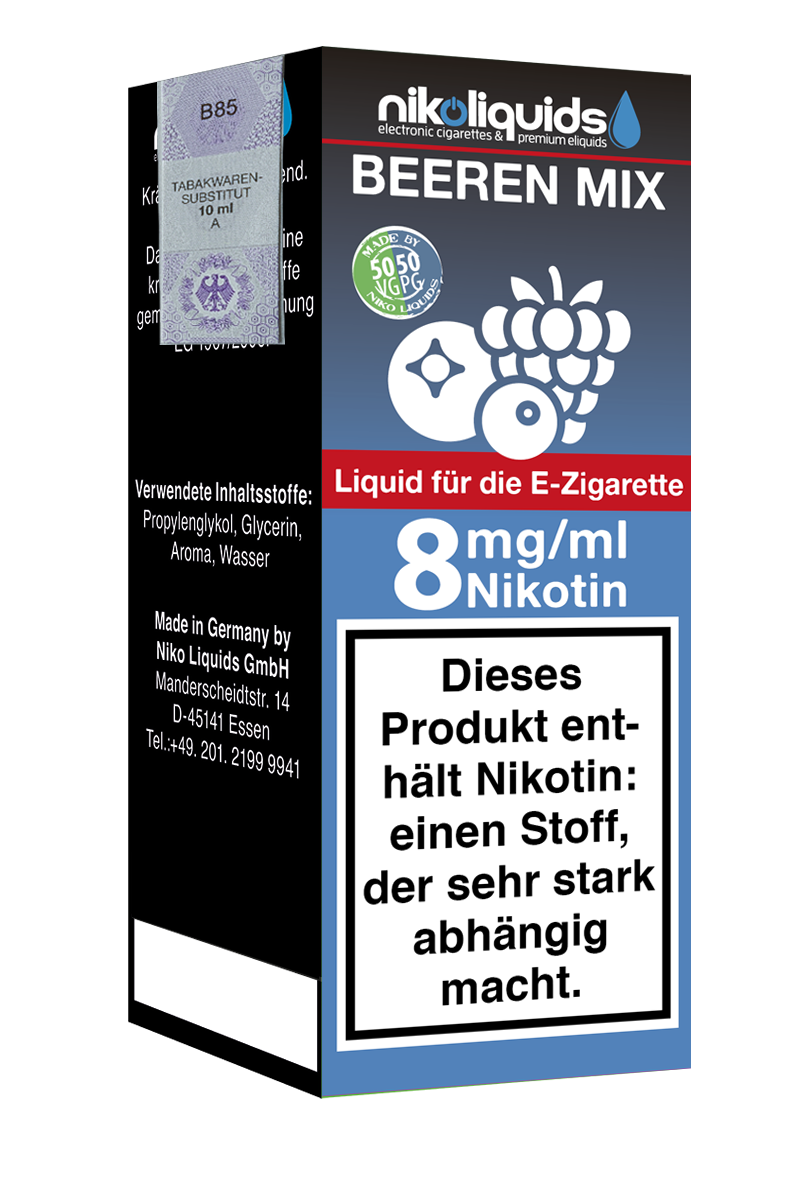 Niko Liquids E-Liquid Beeren Mix 8 mg Nikotin 50 PG / 50 VG 10 ml (blau)