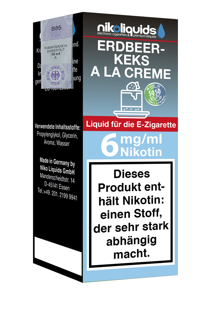Niko Liquids E-Liquid Erdbeerkeks à la Crème 6 mg Nikotin 50 PG / 50 VG 10 ml (hellblau)