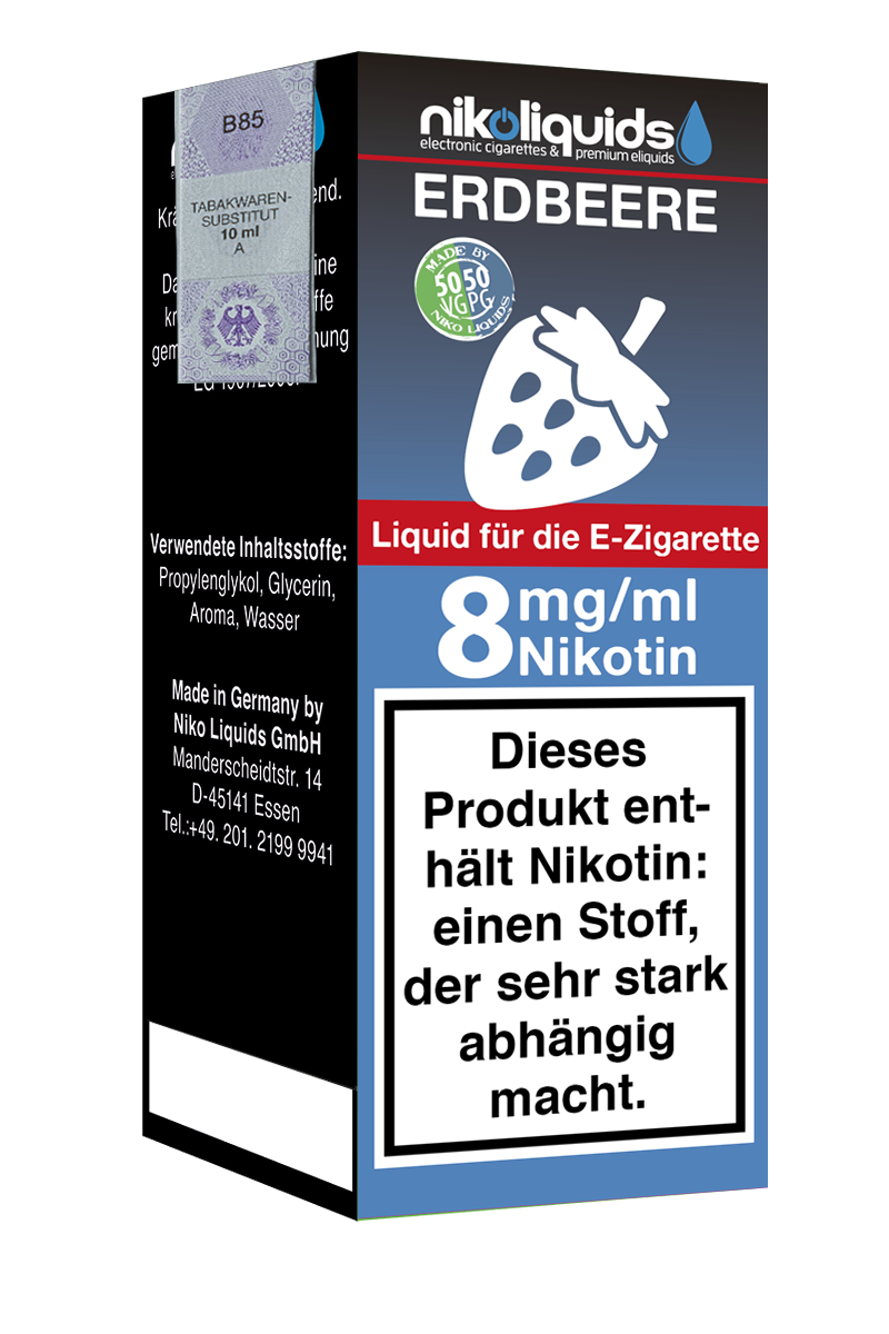 Niko Liquids E-Liquid Erdbeere 8 mg Nikotin 50 PG / 50 VG 10 ml (blau)