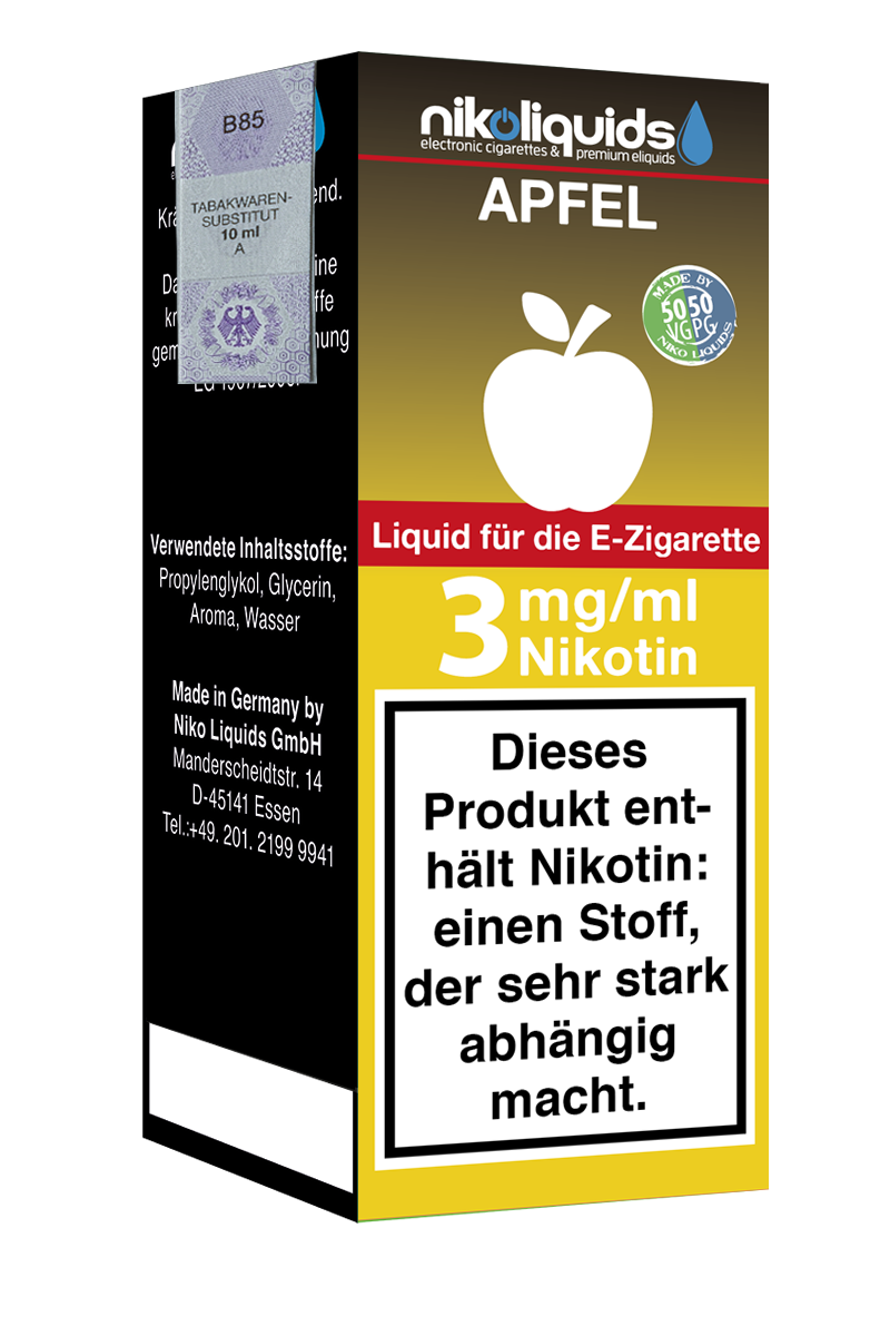 Niko Liquids Apfel 3 mg Nikotin 50 PG / 50 VG 10ml (orange)